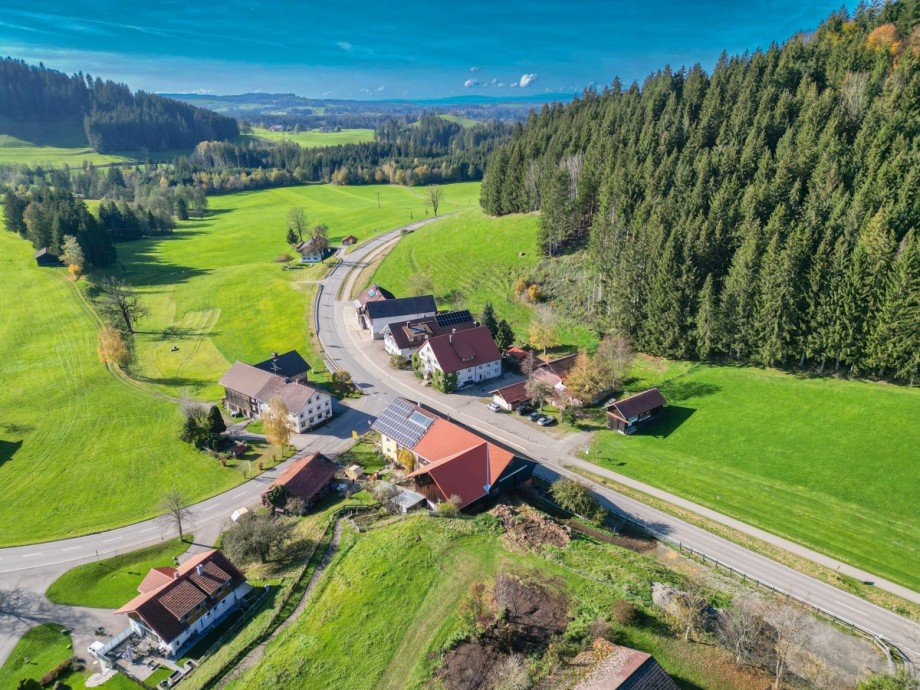Luftansicht Bauernhaus Stiefenhofen