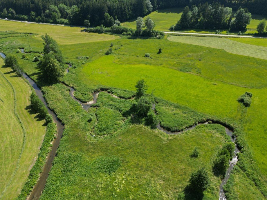 Vogelperspektive Fluss G�nz Bauernhaus Oberg�nzburg